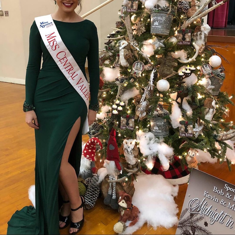 Green long sleeve Badgley Mischka Gown